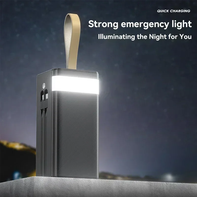 100000mAh 22.5W Fast Charging Thickened Solar Charging Bank High Capacity Builtin Cable External Battery LED Light Charging Bank