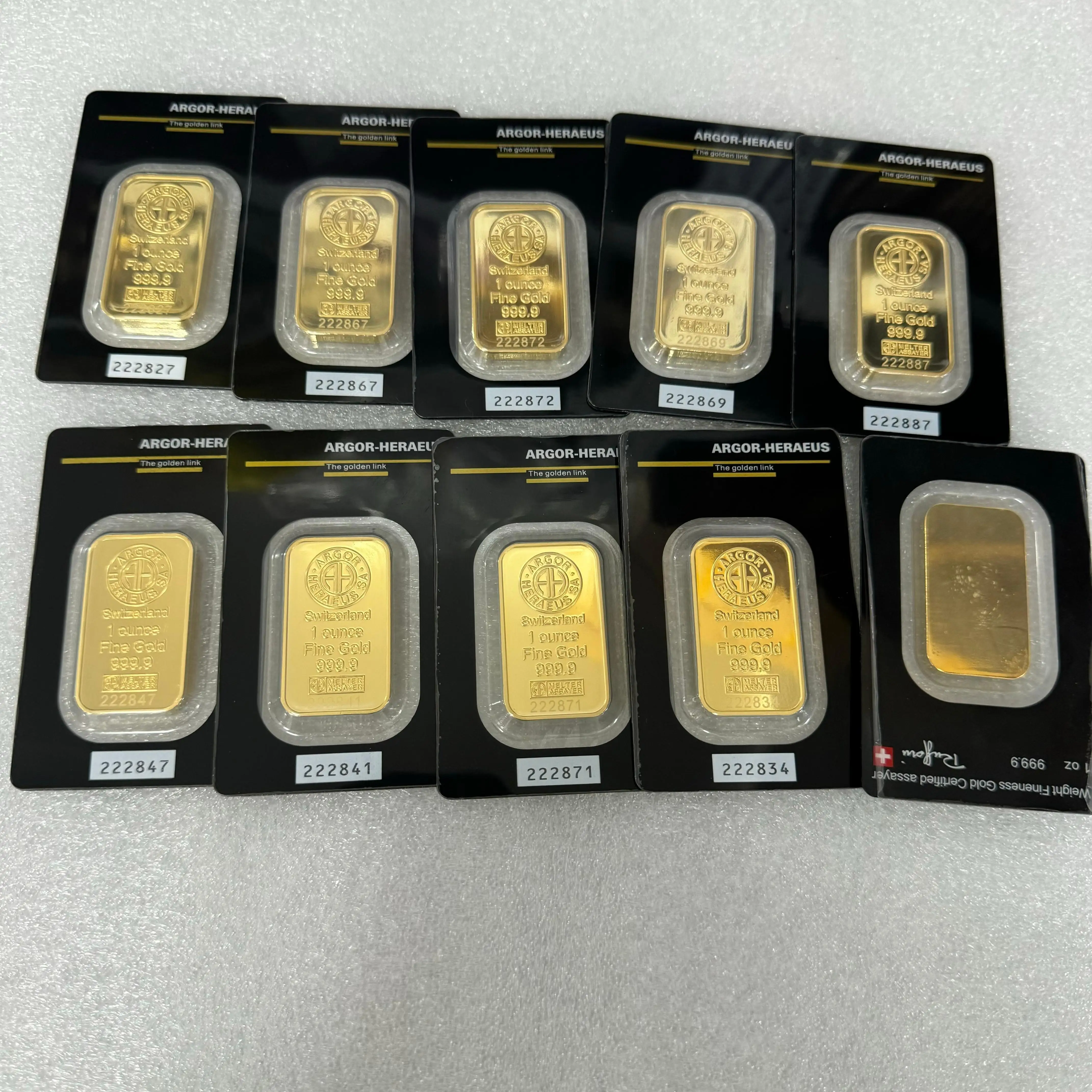 

1pc/lot Switzerland Gold Bar Seal Packaging With Serial Number Brass Core Craft Non-magnetic Collection Home Decorations Gift