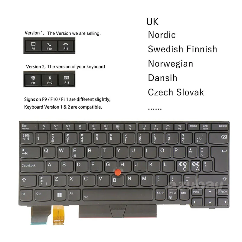 Backlit Keyboard For Lenovo ThinkPad X280 A285 X395 X390, L13 /Yoga, S2 5th Gen UK Swedish Finnish Danish Norwegian Czech Slovak