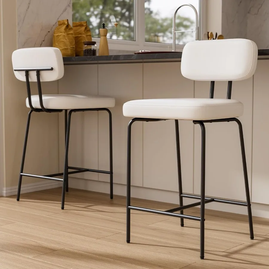Bar Stools Set of 2, Kitchen Counter stools with Backs and Metal Legs