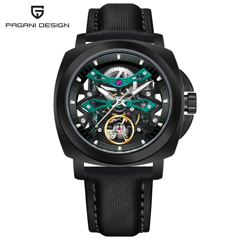 PAGANI DESIGN PD-YS017 Hollow Dial Tourbillon Style Men Automatic Mechanical Wristwatch, AR Sapphire Crystal Luminous Waterproof