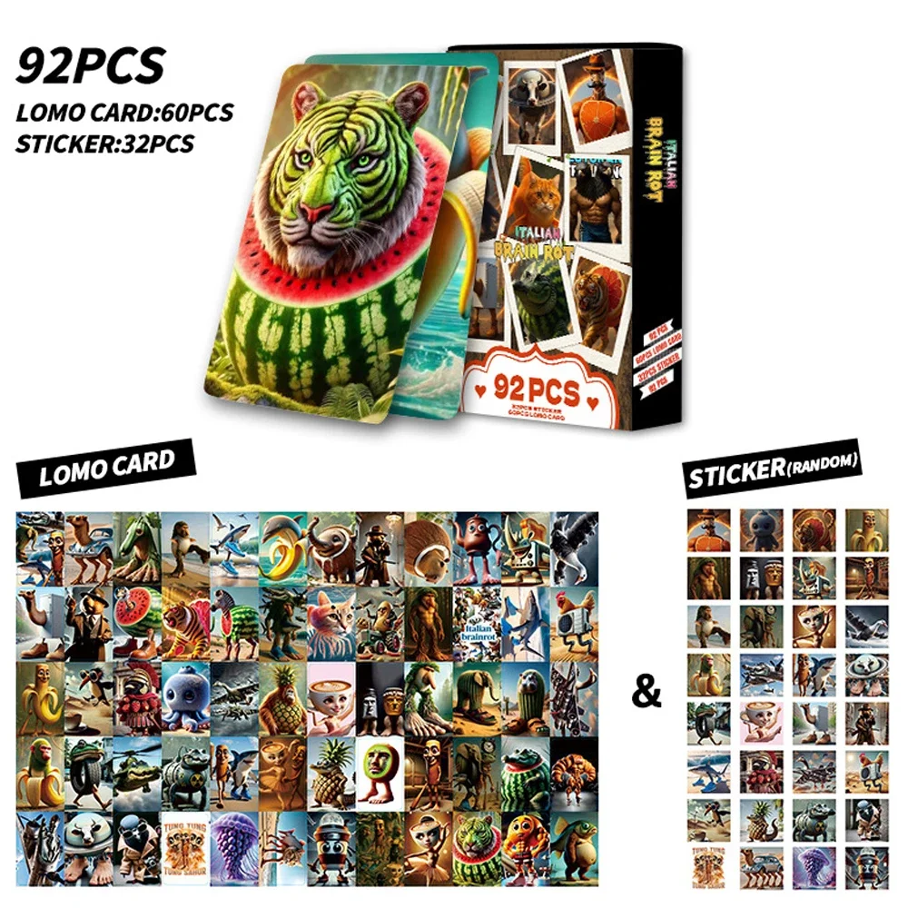 92PCS Italian Brainrot Cards with Stickers Tung Tung Tung Sahur Tralalero Tralala Game Collection Cards Classical Toys Gifts