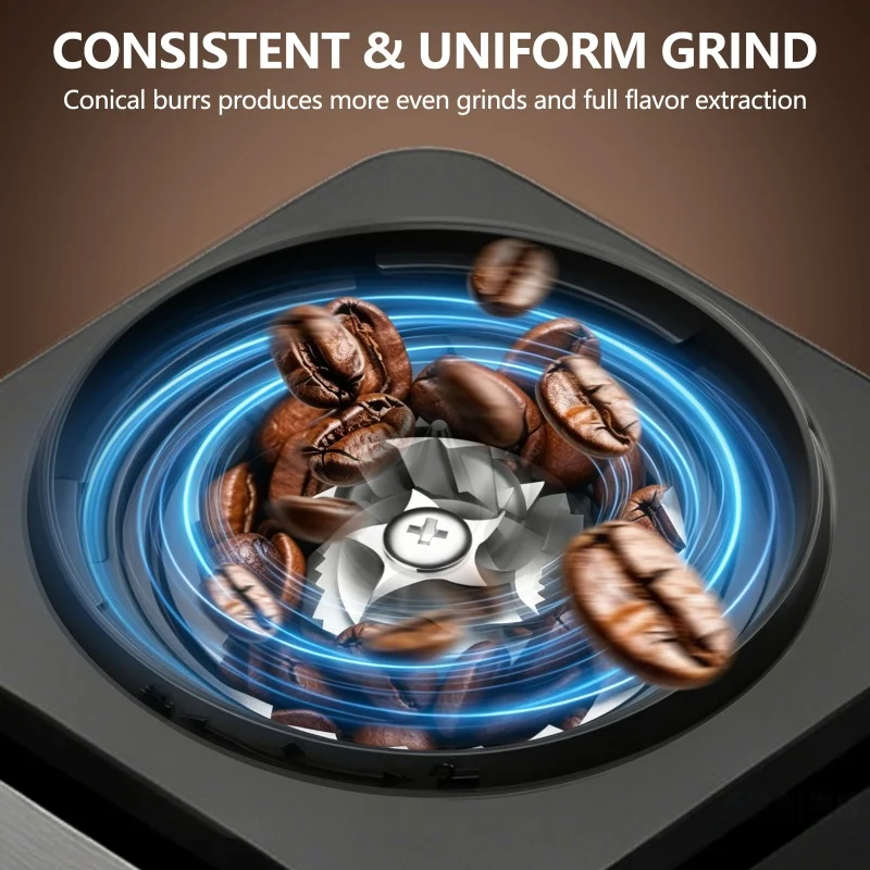 Electric Conical Burr Coffee Grinder 25 Gears Digital Touch Control Anti‑Static 1‑12 Cups Timer for Espresso French Press Home U