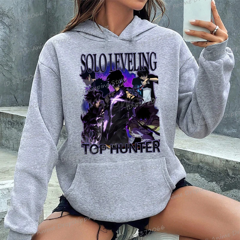 Anime Solo Leveling Top Hunter Graphic Print Hoodies Men Women Long Sleeve Pocket Hooded Manga Sweatshirt Harajuku Unisex Hoody