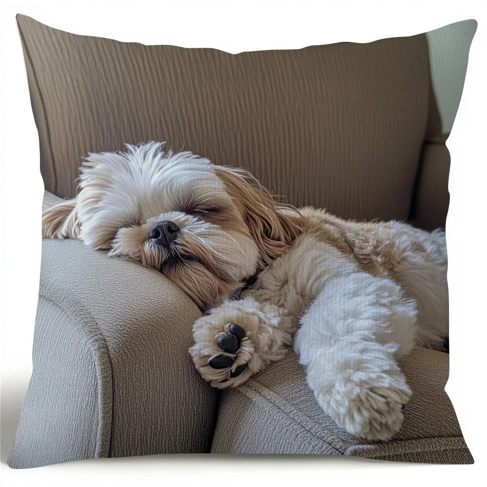 Funda de almohada de felpa Shih Tzu, 45x45cm, Adorable funda de almohada para perro durmiendo, cierre de cremallera de poliéster, regalos de Acción de Gracias y Navidad