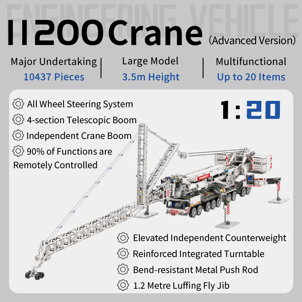 Ubricks E1001 Liebherr LTM11200 RC Crane and Fly Jib Model MOC Mobile Building Blocks Toys Bricks Kit Boy Christmas Gifts
