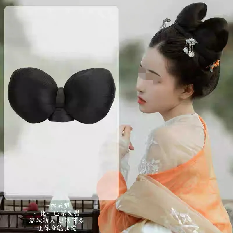 Antique Bow Bun Costume Style Bun Hair Clips Synthetic Hanfu Wig Headband Hairpieces For Women
