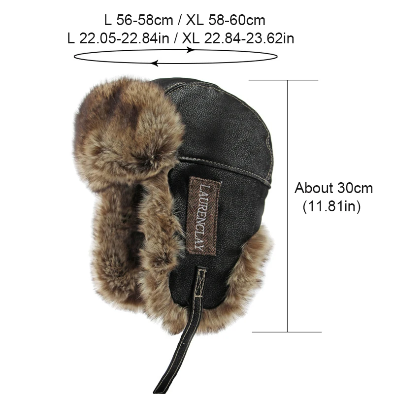 Winter Bomber Hat Men PU Leather Middle Elderly Dad Cap Thicker Warm Russian Ushanka Hat Faux Fur Unisex Snow Bonnet Earflap Hat