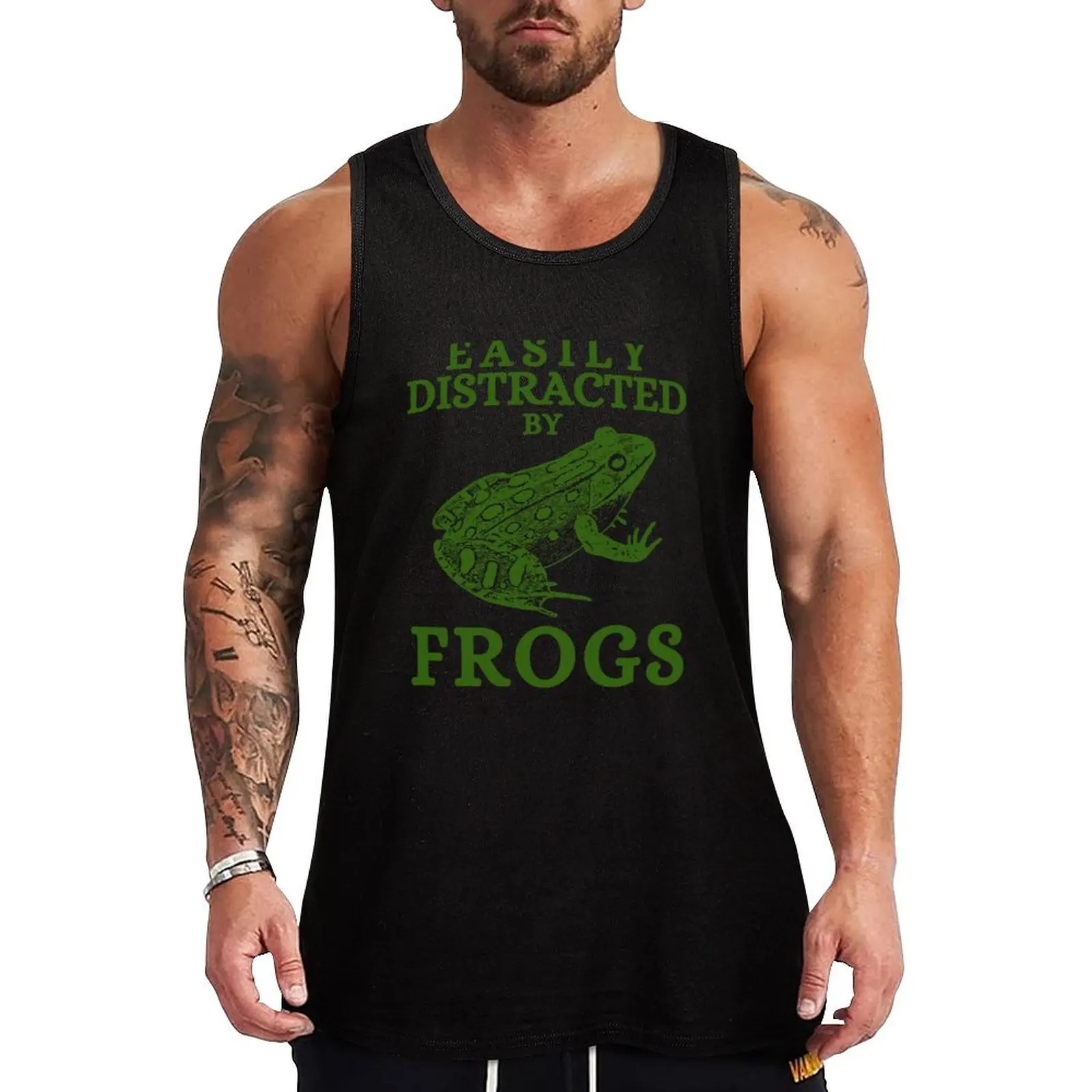 

Easily Distracted by Frogs Funny Frog Gift Tank Top Summer Sleeveless Tank Top Casual Loose Beach Wear