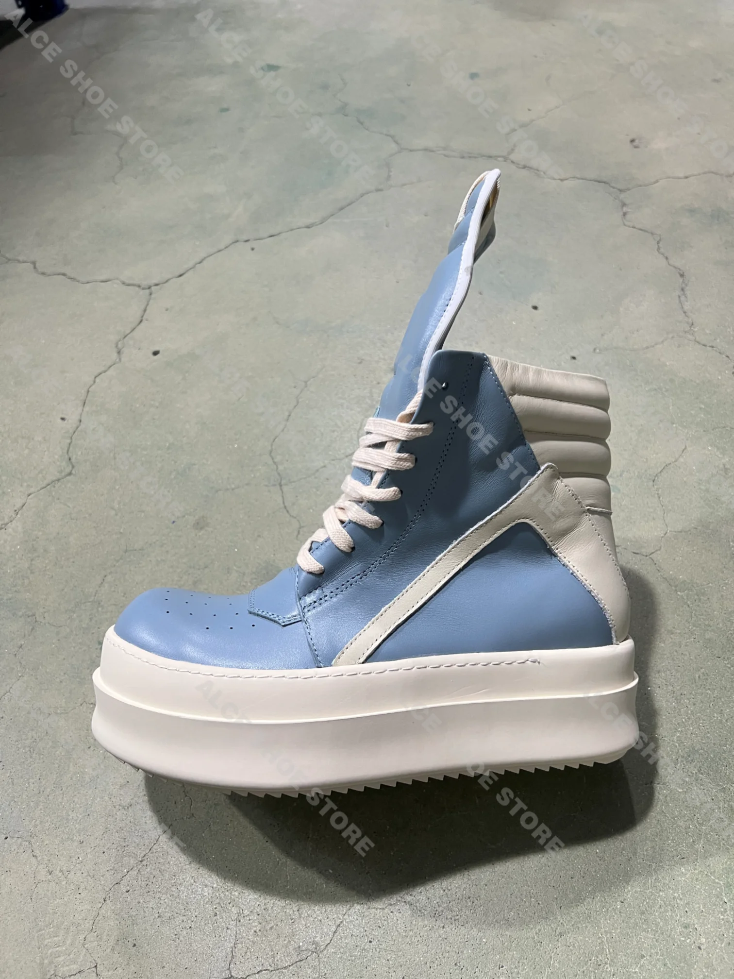 

Brand Designer Women Ankle Boot Platform 6cm Casual Italy Girl ricks Geobasket Blue owens Leather Zipper Flat Luxury Street Shoe