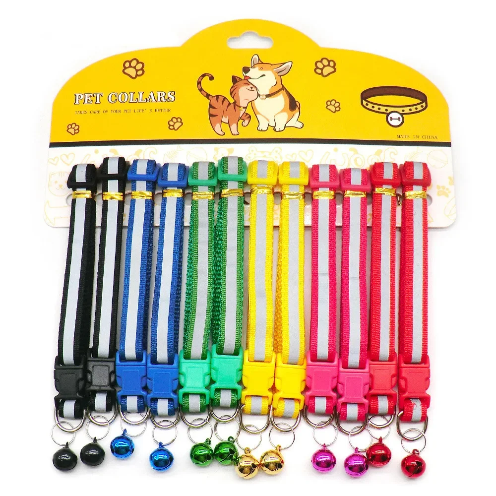 12PCS Nylon Dog Collars with Bells Adjustable Casual Safety Neck Strap Fashionable Pet Cat Collars for Dogs