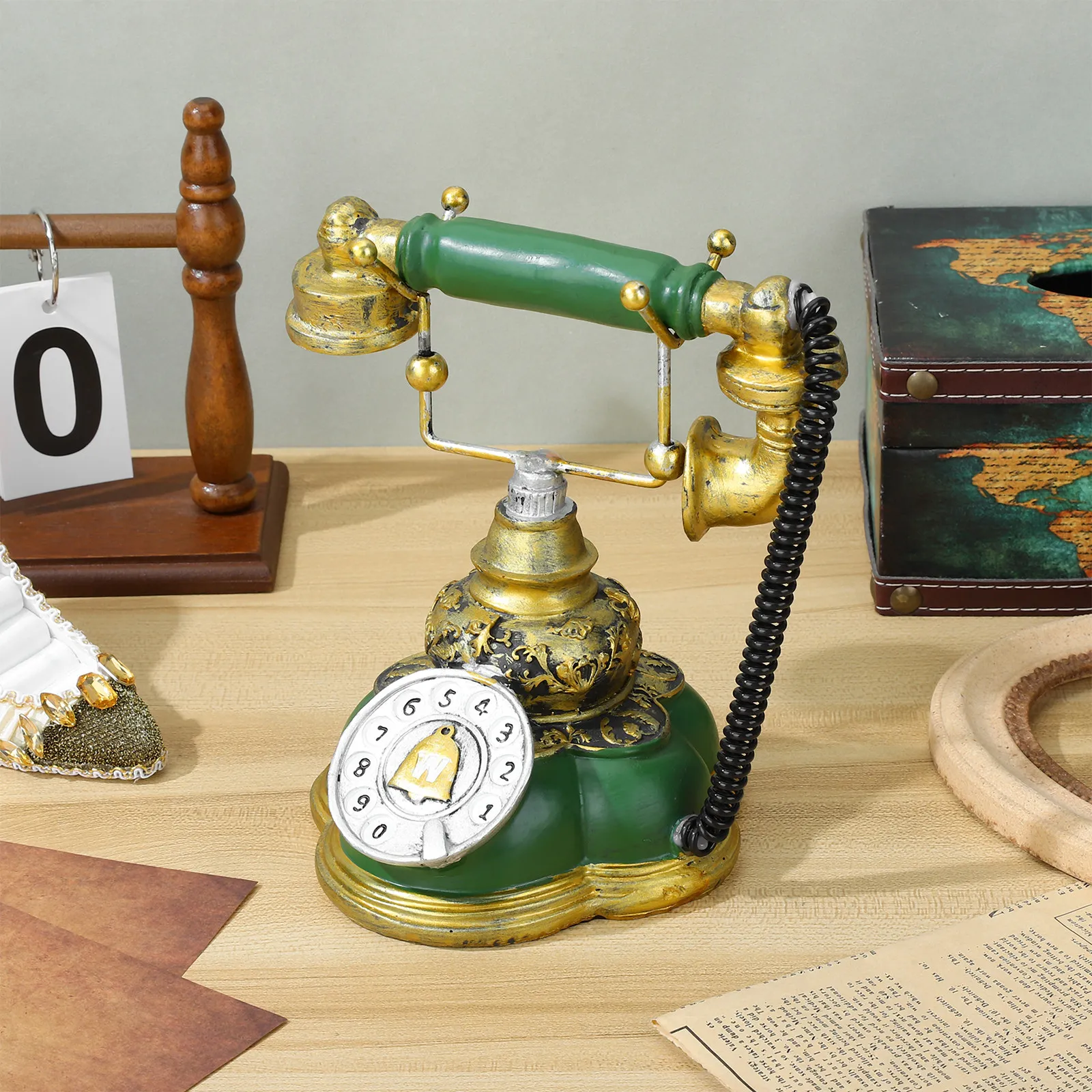 Retro Resin Corded Telephone Vintage Rotary Telephone Home Decor Office Hotel Desk Ornament Phone Rotary Phones