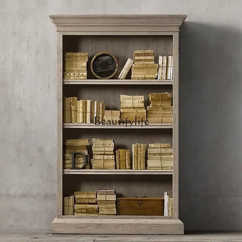 

04lsSolid wood French retro bookshelf heaven and earth lock villa custom locker ash wood two door bookcase