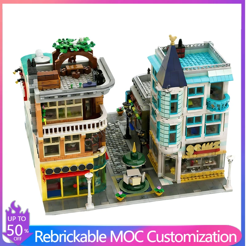4659 PCS House Street The Quadrant Shopping District MOC Customize Modular Building Block Design Brick DIY Assembly Toy Gift