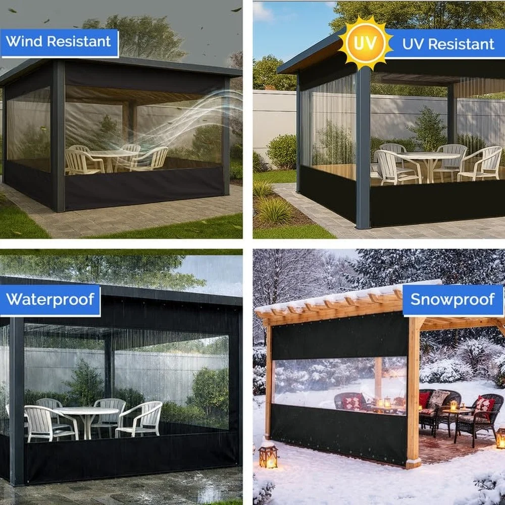 Vinyl Outdoor Curtains for Patio Waterproof 18 oz Outdoor Clear Panel Curtains Gazebo Curtains with Brass Grommets for