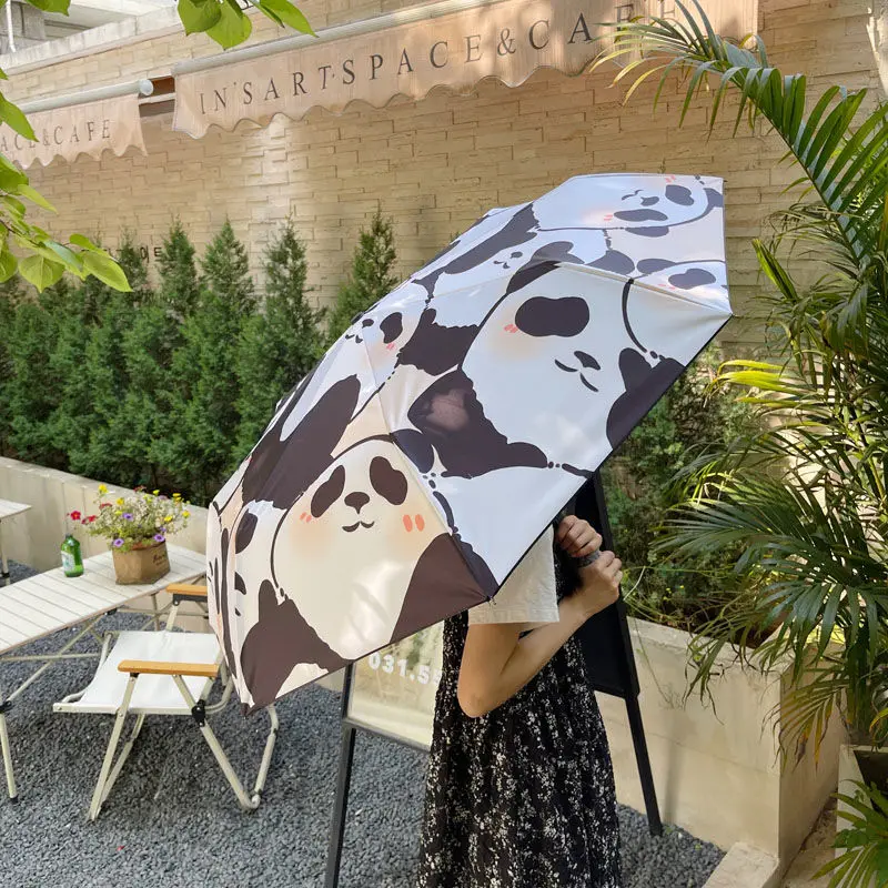 Automatic Cartoon Panda Umbrella: Foldable Sun and Rain Umbrella with UV Protection, Perfect for Students and Outdoor Use