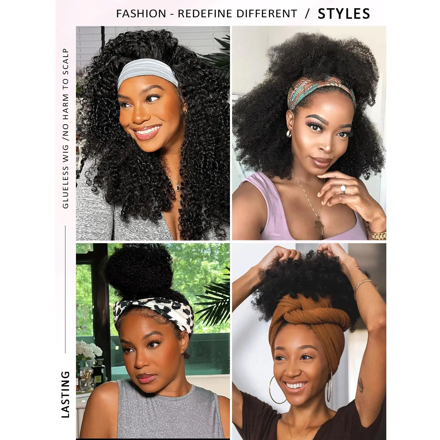 Kinky Curly Headband Wig Human Hair Wigs for Black Women 180% Density Wear and Go Human hair Wig Machine Made Wigs Natural Black image 6