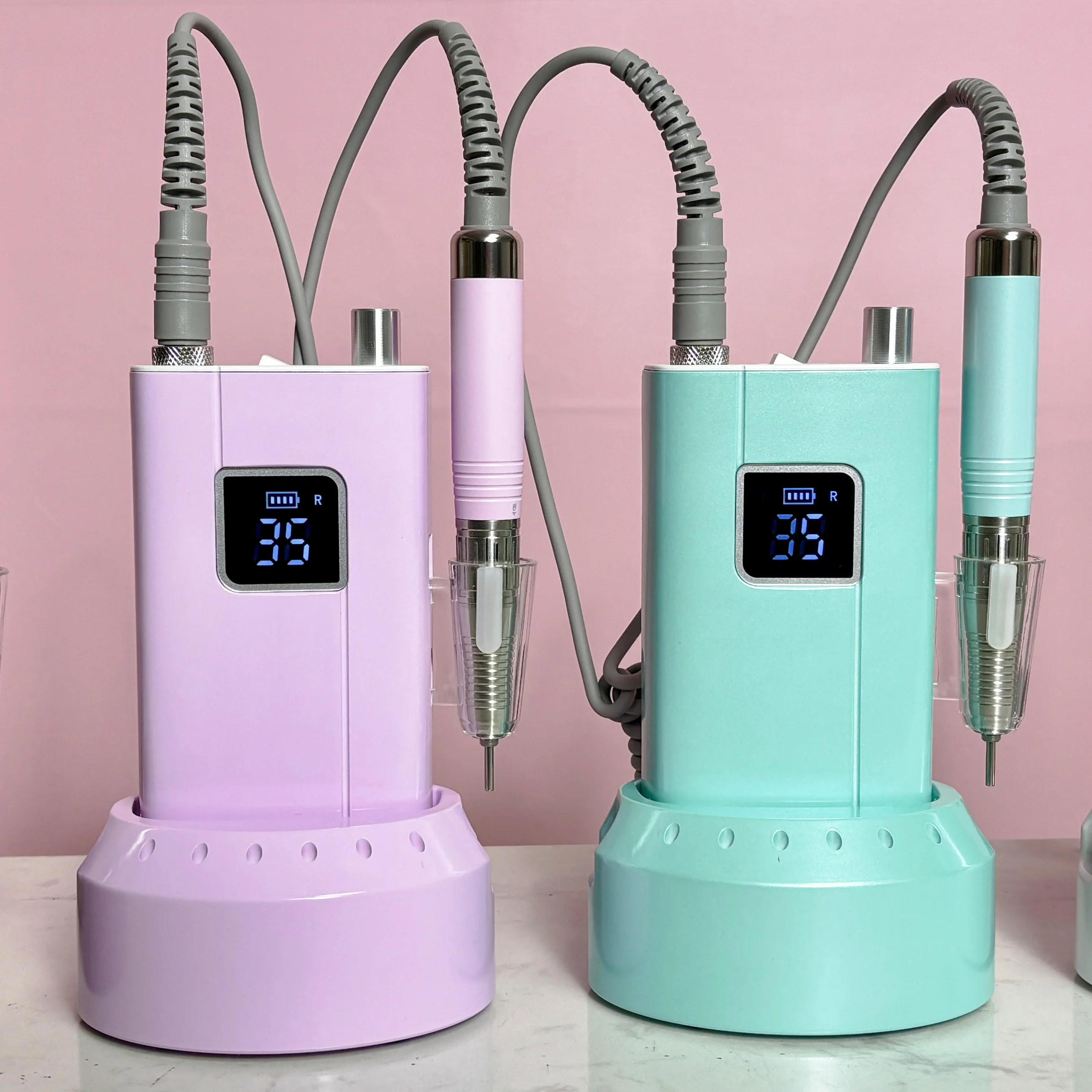 

Strong Brushless Rechargeable Pink Blue Nail Drill 35000rpm Cordless Electric Nail Salon Drill Machine Factory Wholesale