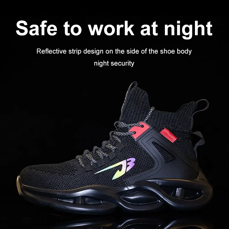 Luminous Steel Toe Boots For Men Non-slip Work Boots Indestructible Shoes Kitchen Restaurant Safety Boots Male Footwear 36-48