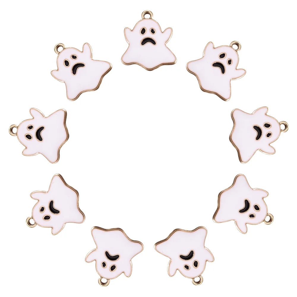 100pcs Light Gold Plated Alloy Pendants with Enamel Ghost Halloween White for Making DIY Jewelry Necklace Bracelet Earring Craft