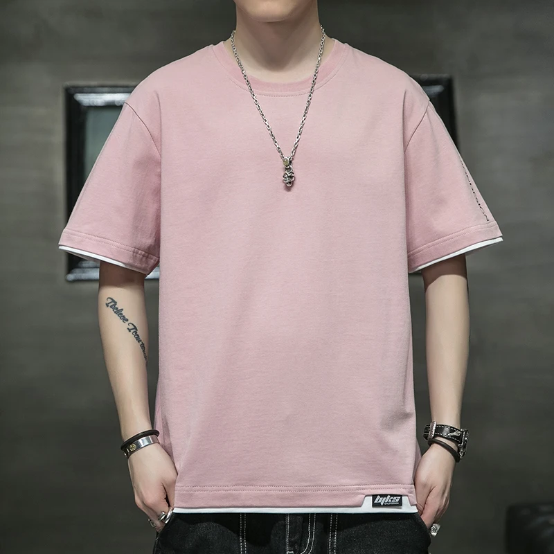 Newest Solid Color 100% Cotton Men T Shirt Hip-Hop Cotton T-shirt O-neck Summer Male Causal Tshirts Fashion Loose Tees YBRDT102