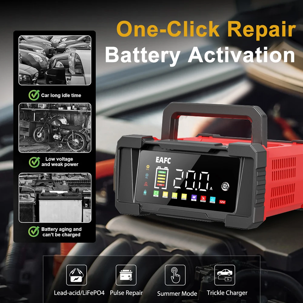 EAFC 12V/24 20A/10A Upgraded Car Battery Charger Fully Automatic Battery Charger 7 Charge Stages For Gel AGM LiFePO4 Etc - view 3