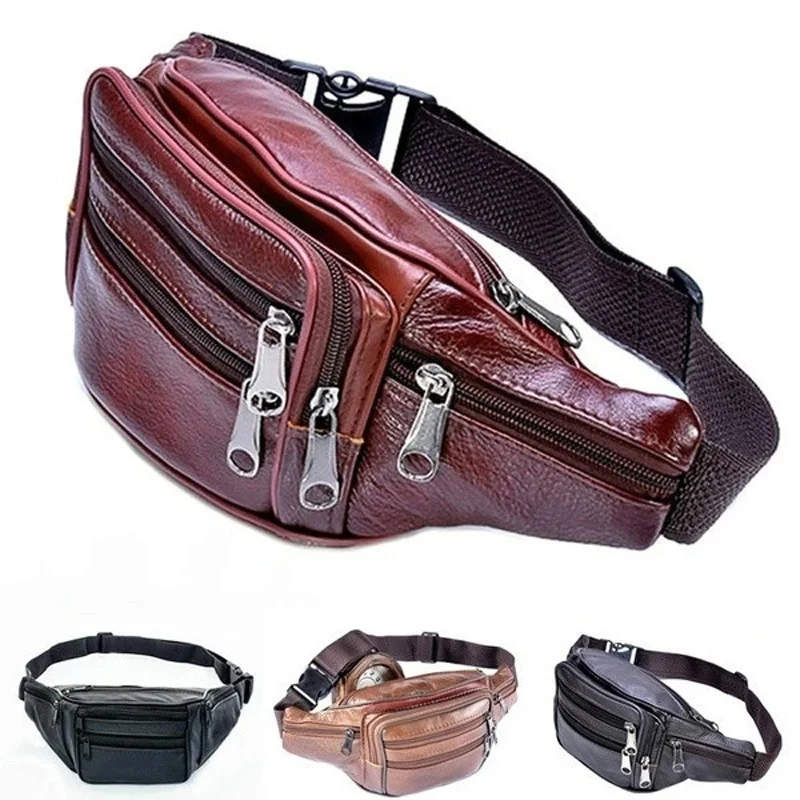 Men\'s Waist Pack PU Leather Bag Waist Belt Bag Male Artificial Leather Fanny Pack Fashion Luxury Small Shoulder Bags for Men