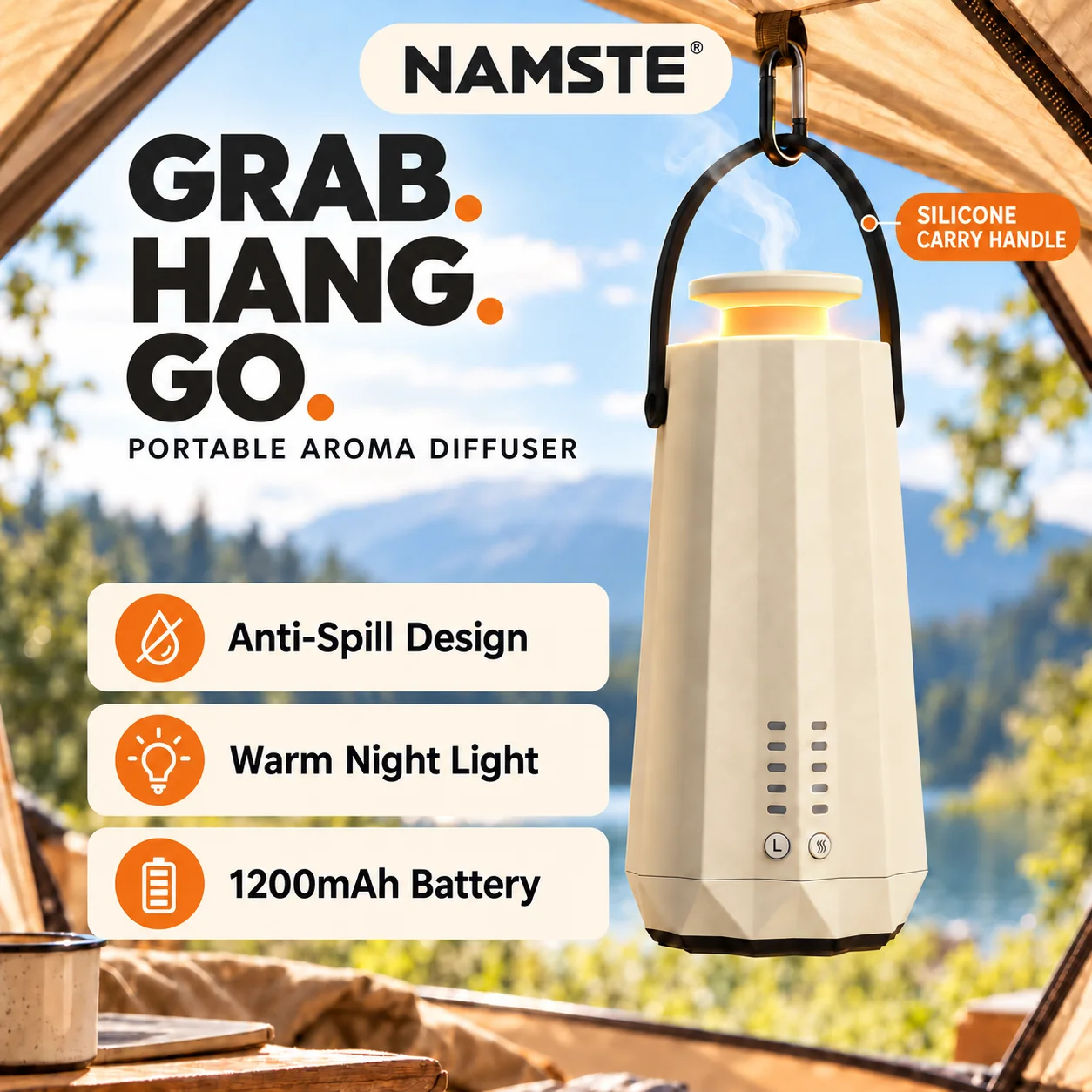 NAMSTE Portable Aromatherapy Diffuser 1200mAh Battery Essential Oil Diffuser Aroma Diffuser Machine Bluetooth Control Home New