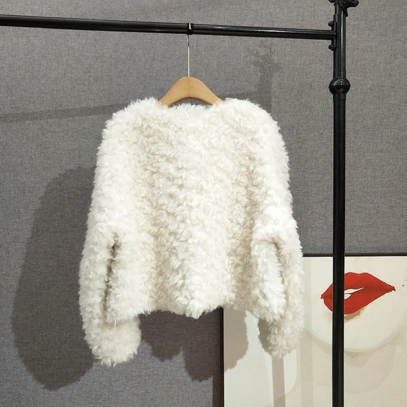 JT518 Damski Krótki Płaszcz z Kości Słoniowej z Dekoltem w Serek, Nowa Zimowa Kurtka Damska z Prawdziwej Wełny na Co Dzień, Kolekcja 2025