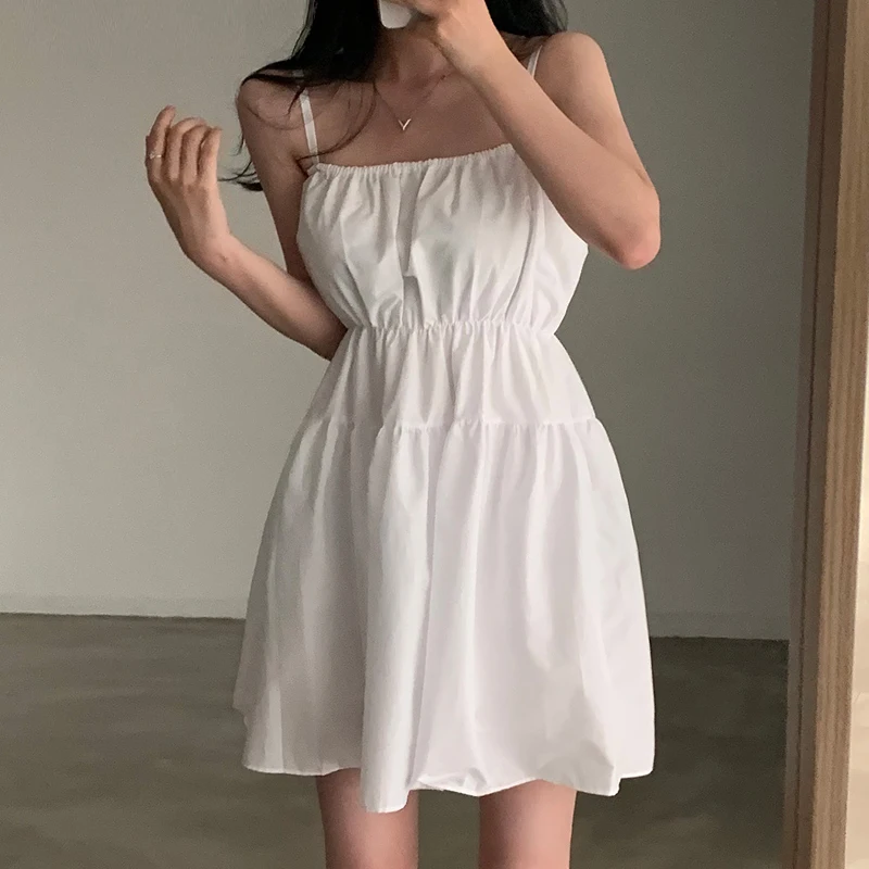 세련된 화이트 첫사랑 원 숄더 드레스 여성 여름 슬리밍 짧은 치마 하이 웨이스트 한국 스타일 통근 기타