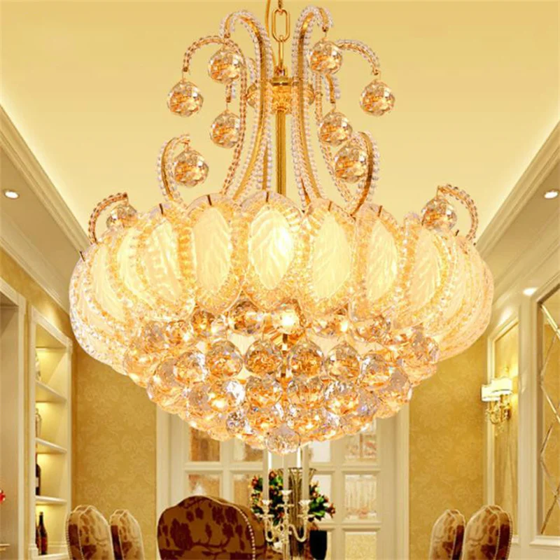 

Gold Round Crystal Chandeliers For Living Room Indoor Lamp With Remote Controlled Luminaria Home Decoration Free Shipping