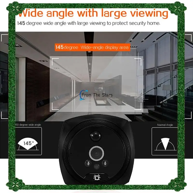 1Set Penampil Kamera Pintu Lubang Intip Elektronik Mata Pintu PIR Bel Pintu Digital Layar LCD 4.5 Inci Perak