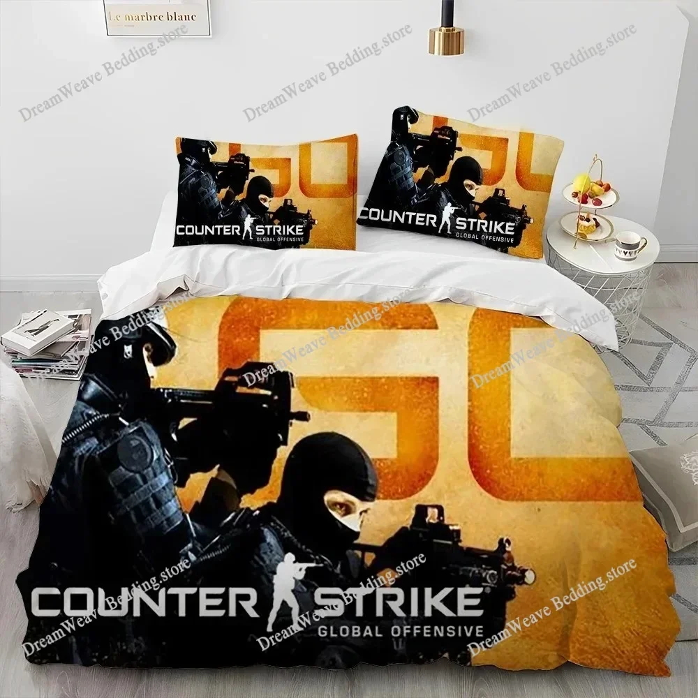 CS GO Game Gamer Counter Strike Bedding Set Duvet Cover Bed Set Quilt Cover Pillowcase Comforter King Queen Size Boys Adult