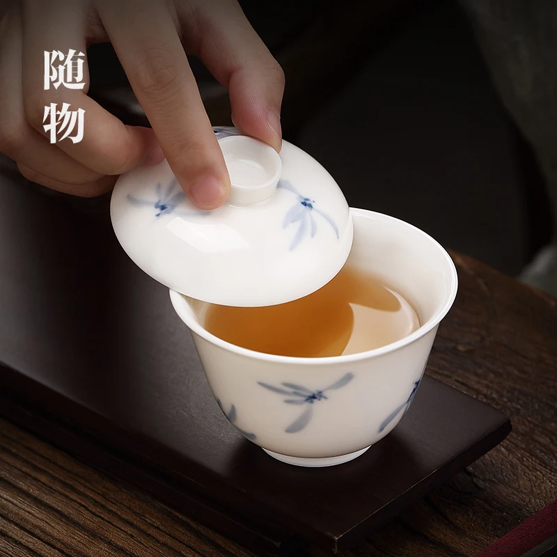 Jingdezhen Ceramic Lid Blue And White Porcelain Making Cup, Single Three Talent Tea Bowl,