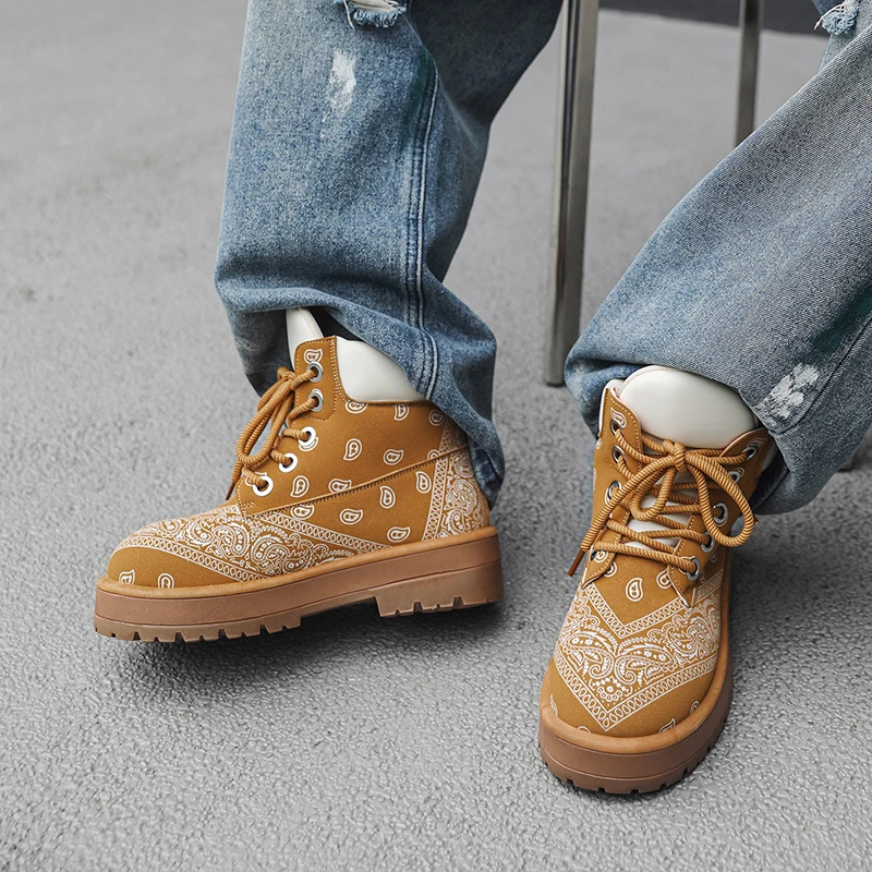 أحذية عصرية غير رسمية للاستخدام في الهواء الطلق، أحذية عمل رجالية ذات نعل سميك ونعل سميك أمريكي عالي الجودة، أعمال الدراجات النارية لزيادة الارتفاع