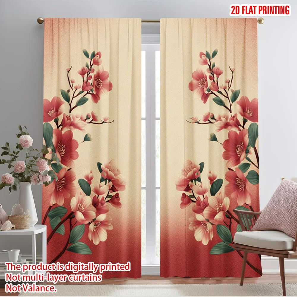 

2pcs 2D flat printing Curtain Floral Border Blooming Branches Soft Fabric Without Electricity All Season Party & Holiday Decor