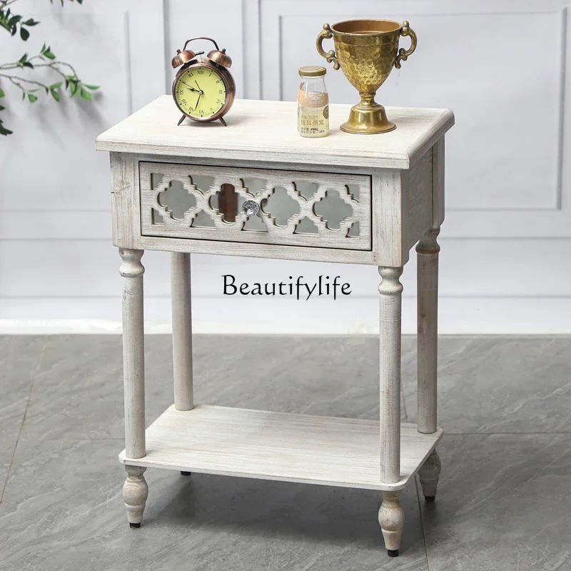 

01Retro hollow carved mirror art furniture corner cabinet edge cabinet