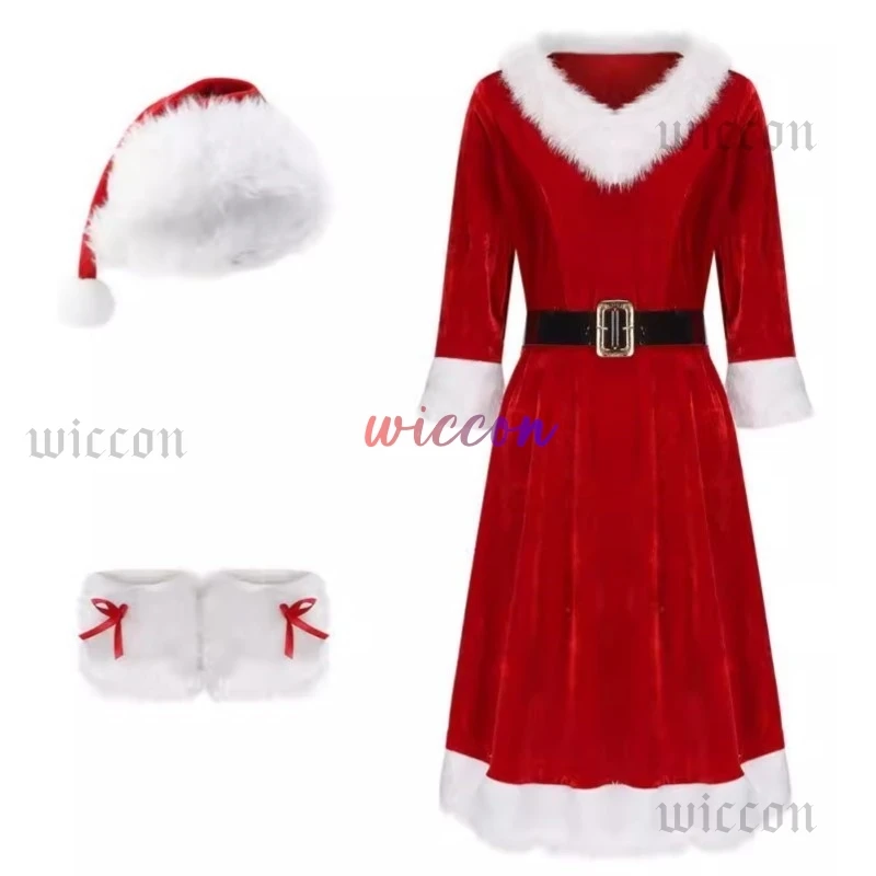 Christmas Velvet Christmas Dress Santa Claus Christmas Costume Xmas Party Santa Claus Socks Cosplay Dress Belt Suit Costume