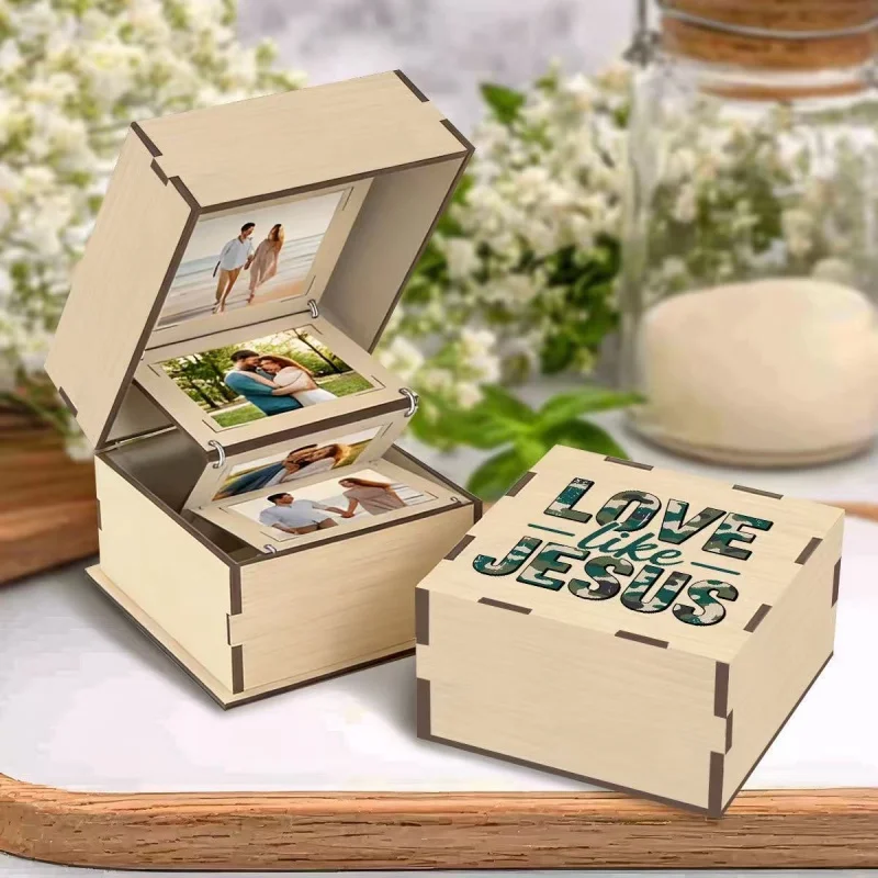 Pull Out Album Memory  Wooden Photo Box Gift for Valentines Wedding Memory Collection Birthday