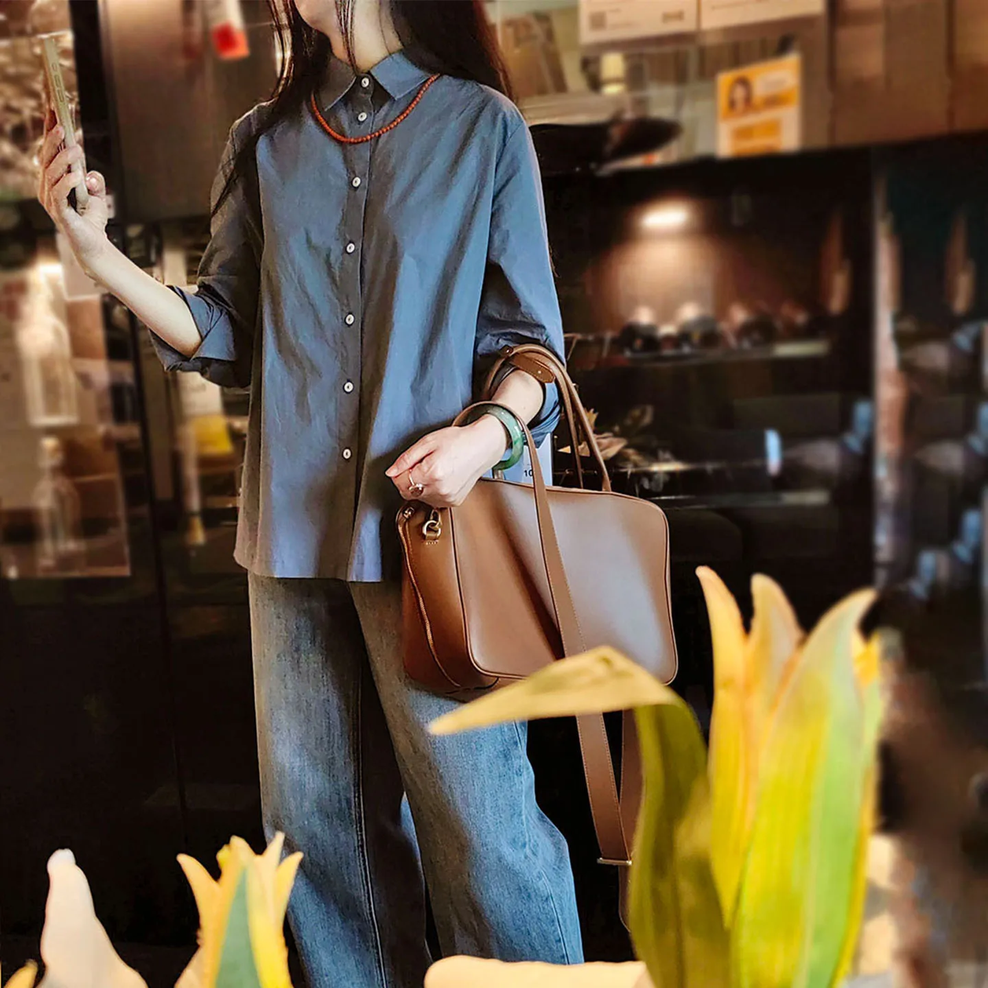 

High Quali Long Sve irt Artistic ey Well Combed High Densi Cotton Painting Lacape Rubble Blue Loose Fit Women's...