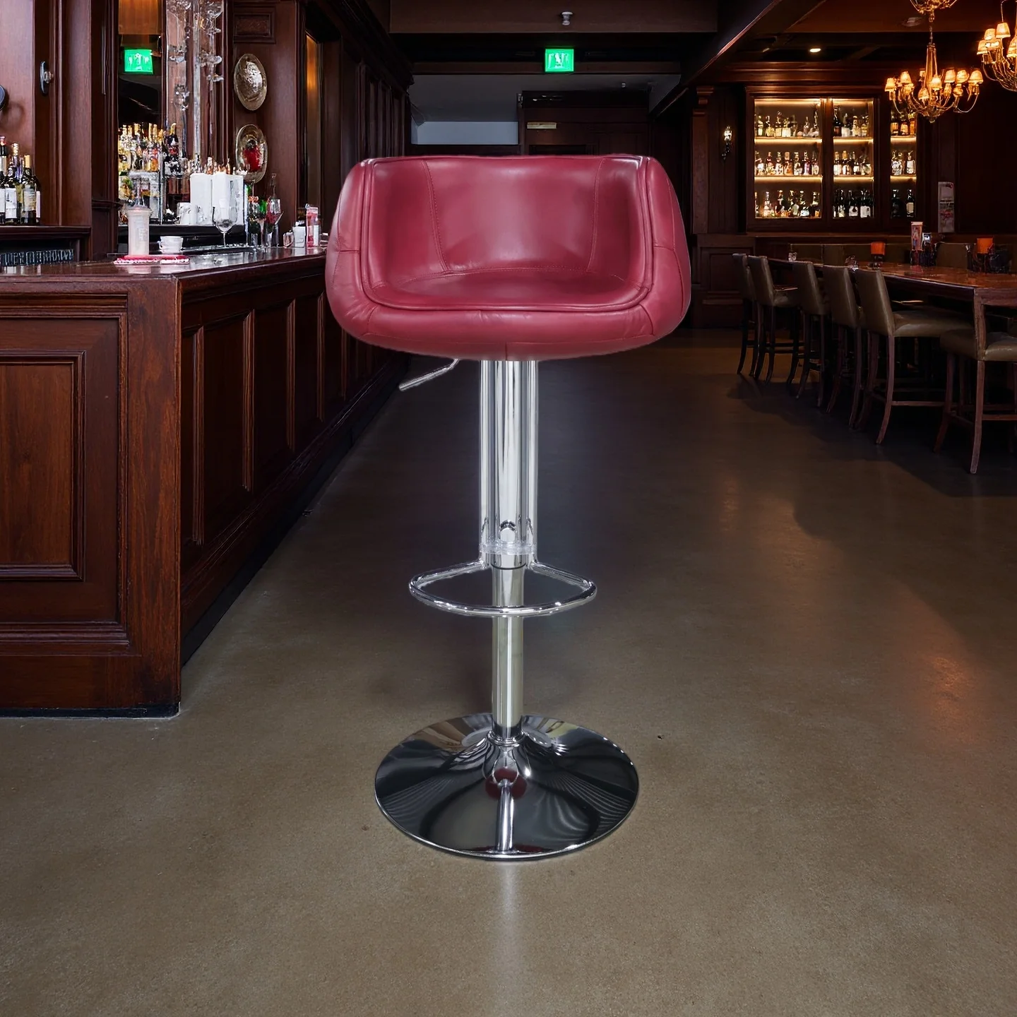 Modern Home Bar Stool Lift Chair Factory Direct Genuine Leather With Metal Stainless Steel Lift Round Base Industrial