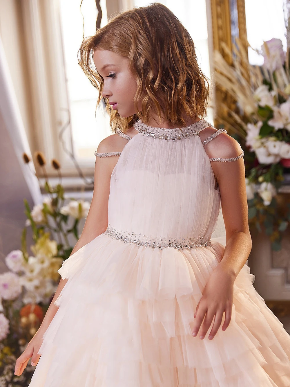 Mvozein Puffy Flower Girl Dresses Off The Shoulder Princess Cascading Kids Pageant Gowns For WeddingsChristmas Clothes Princess