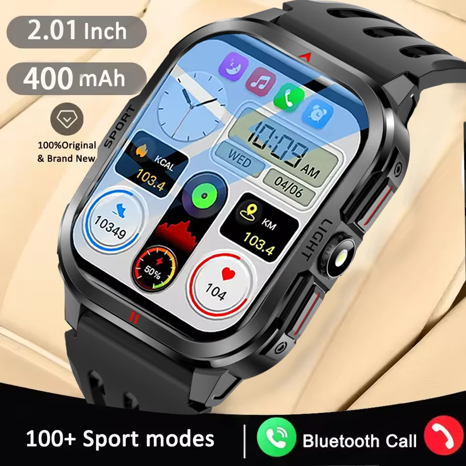 

2025 New Outdoor Sport Smart Watch Men 2.01"AMOLED Screen 3ATM Waterproof Flashlight 400mAh Battery Bluetooth Call Smartwatch