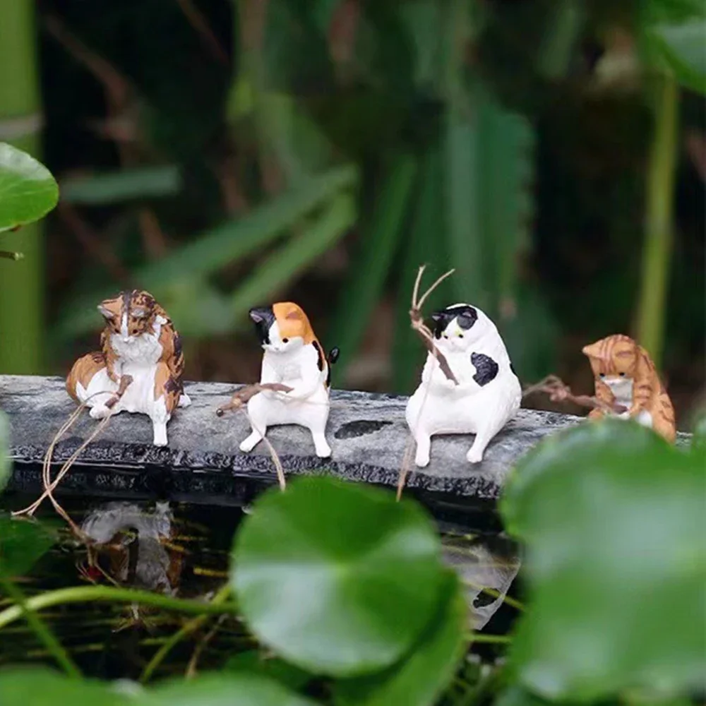 

1PC Cat Fishing Aquarium Decoration Fish Tank Landscaping Statues Display Fishing Cat Hanging Decorations