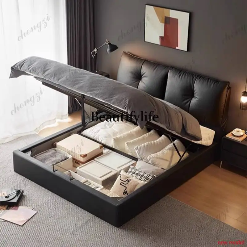 Normal Base Double Bed Decoration Elegant Beige Adults Cloud Double Bed Wooden Japanese Modern Camas De Dormitorio FurnitureAB03
