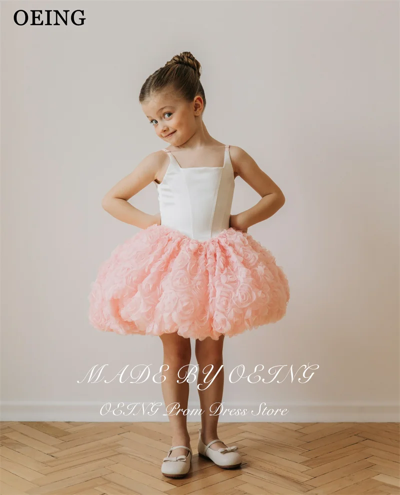 OEING Cute Ball Flower Girl Dresses Contrast Color 3D Floral Mini Fairy Princess Dress Sleeveless Birthday Girl Dress Customized