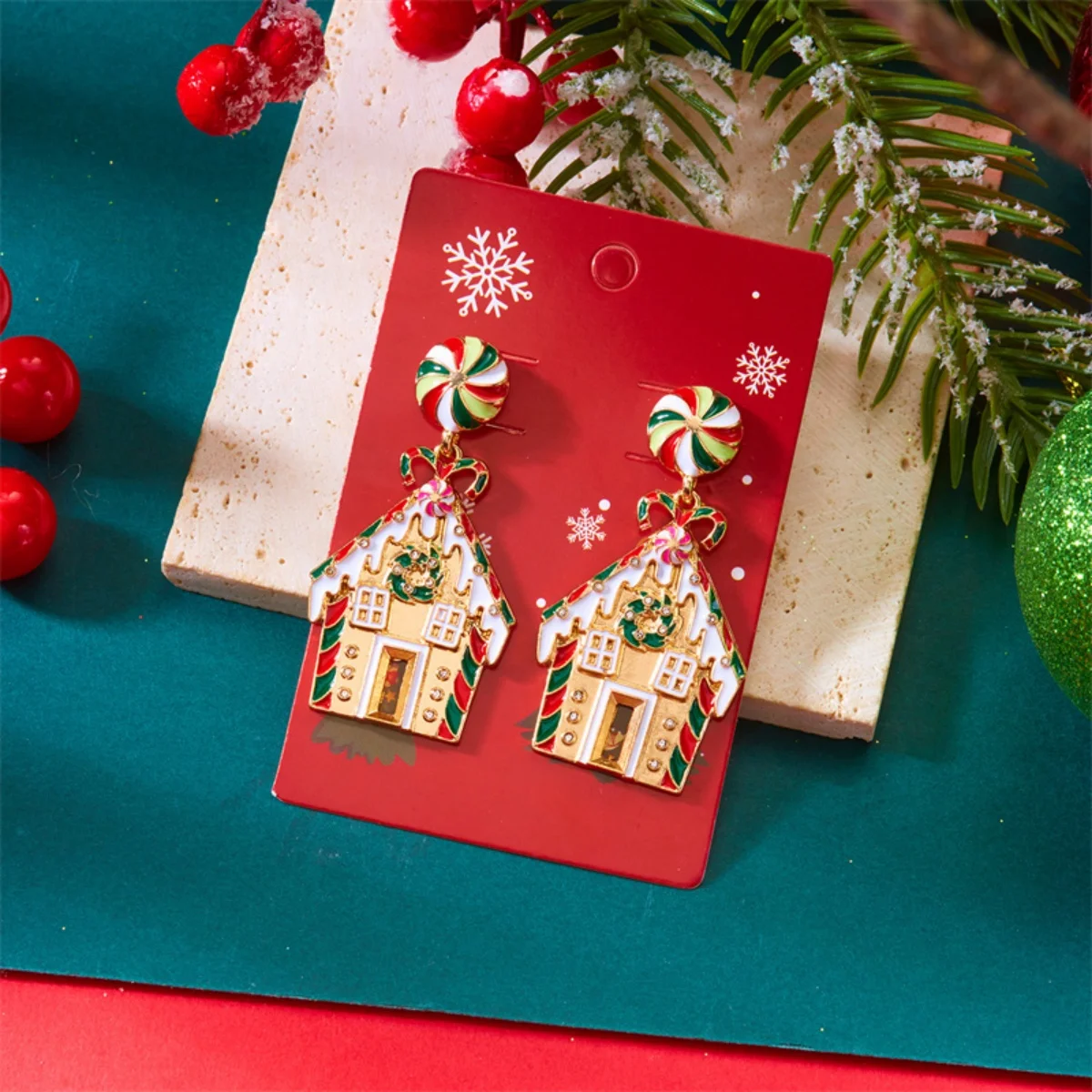 Christmas Earrings Creative Colorful Enamel Candy Crutch House Shaped Drop Earrings Unique Holiday Jewelry Gift For Women Men