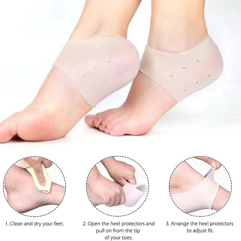 2Pcs Silicone Feet Care Socks Moisturizing Gel Heel Thin Socks with Hole Cracked Foot Skin Care Protectors Lace Heel Cover