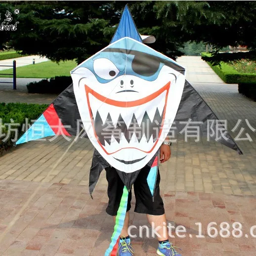 Weifang Kites Cute Shark Pirate Kite One-eyed Dragon Breeze Easy to Fly Cartoon Animals Kites Kids 160X120cm Birthday Gifr