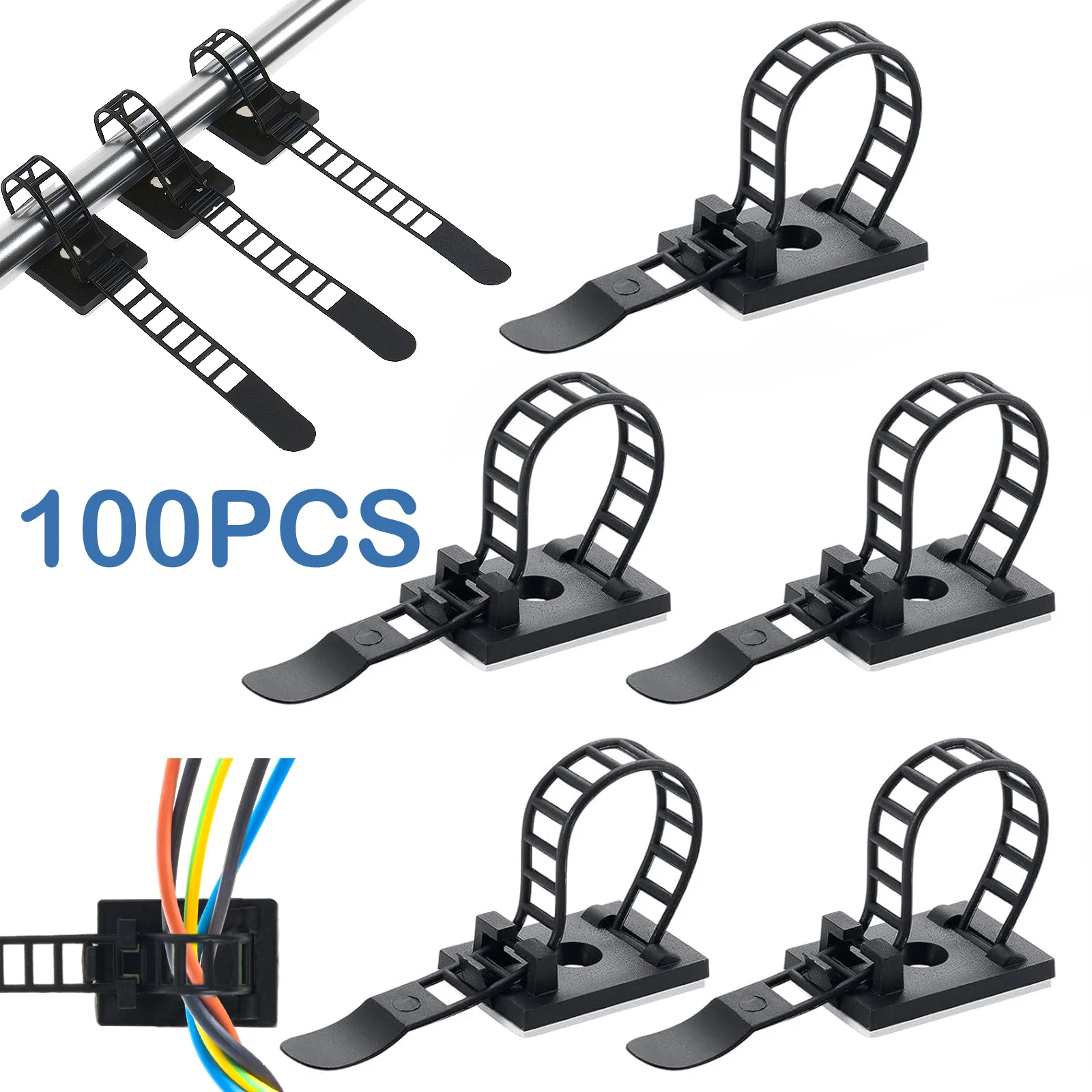 For Desk Wall Office Multifunctional Organization Adhesive Cable Ties 100 Pieces Nylon Straps Wire Clips